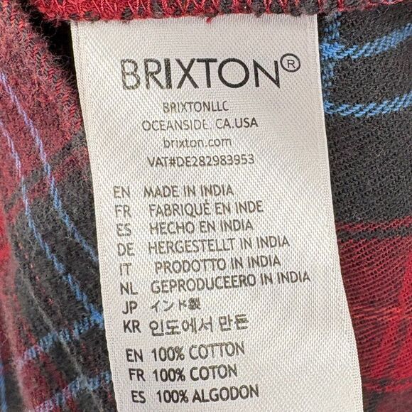 Brixton Bowery cropped Flannel Size XS Fall Red Holidays Surf Plaid Casual - Picture 9 of 11